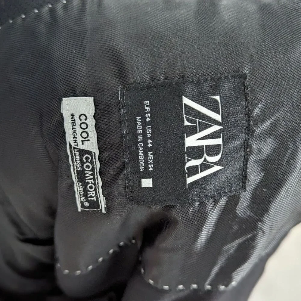 Zara Men's Size 44 Black Double Breasted Blazer‎ Sports Coat Suit Jacket